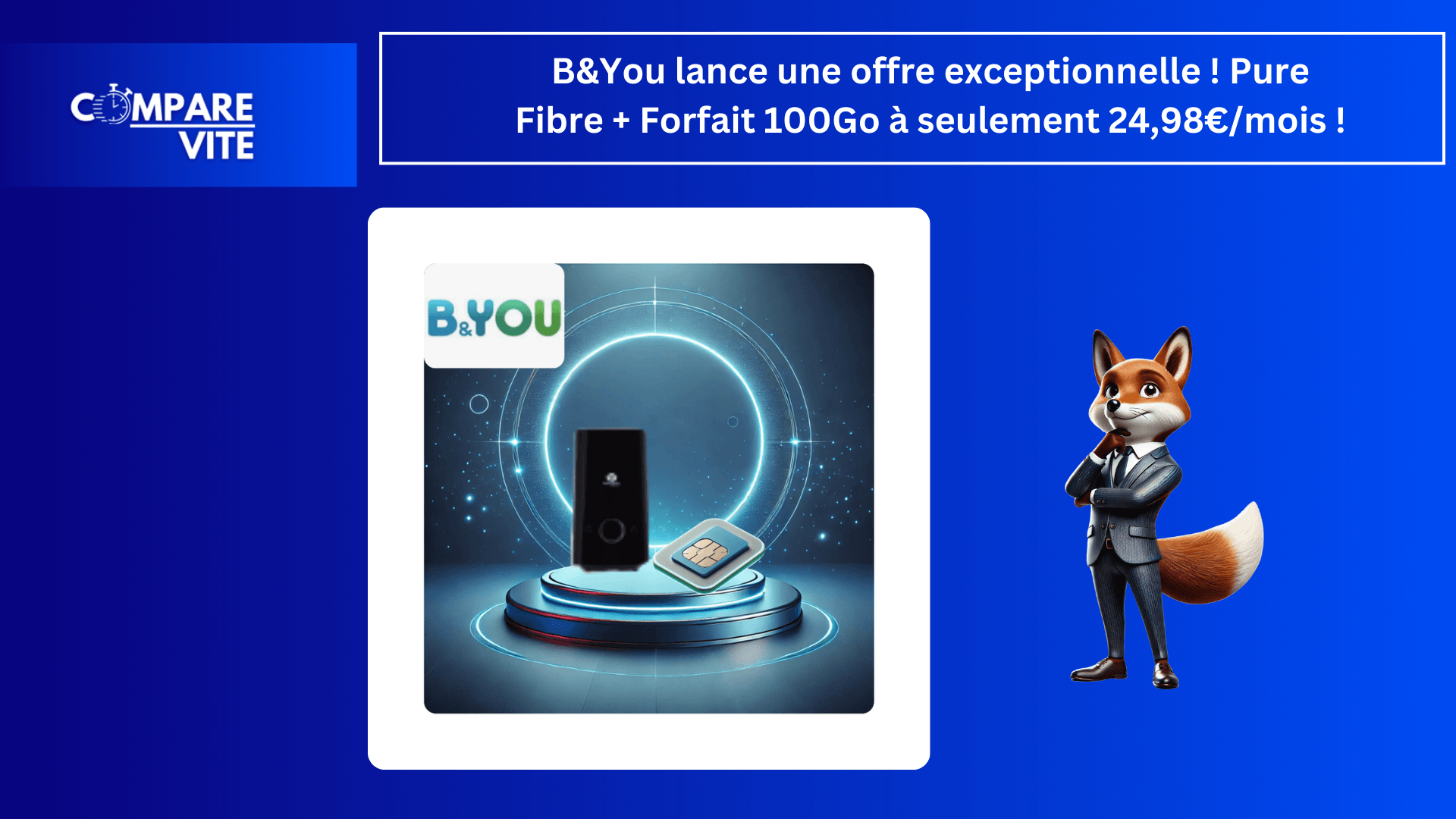 B&You – Fibre Pure + Forfait 100Go à 24,98€/mois : Une Offre Complète pour Votre Connexion et Votre Mobile !
