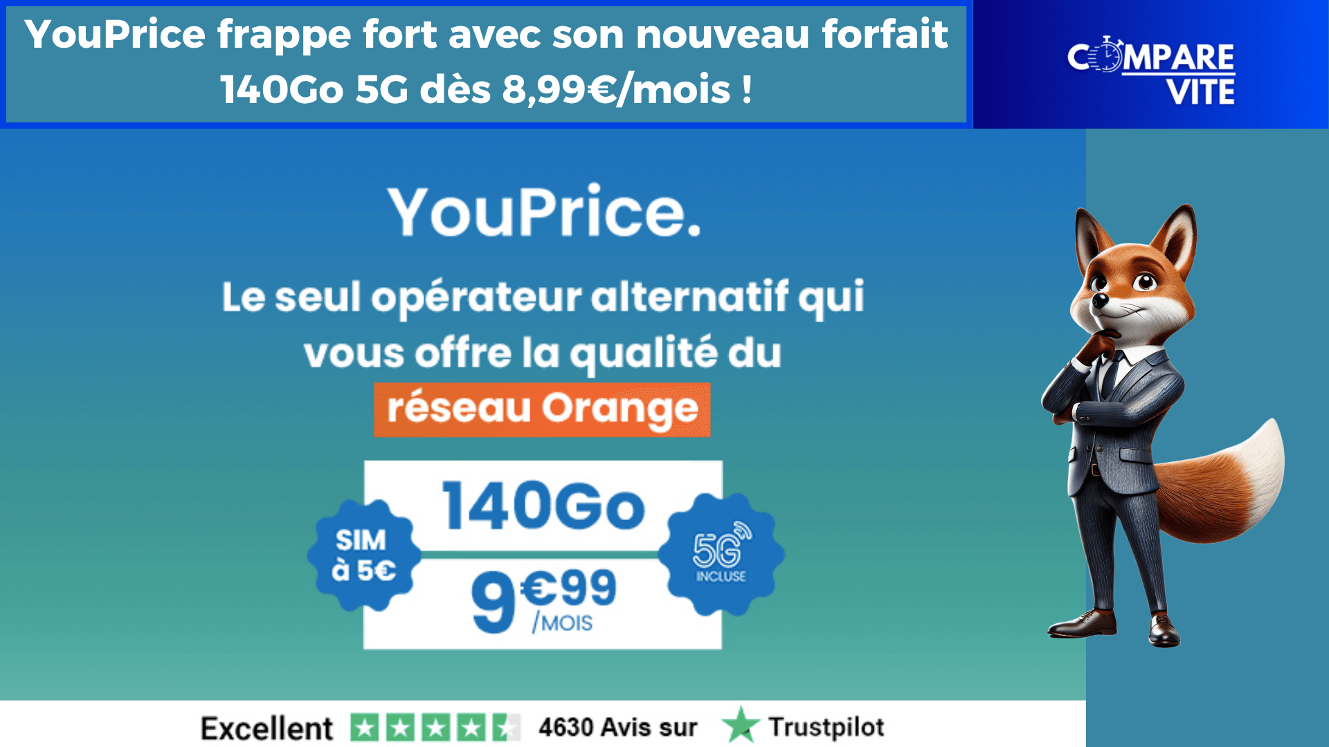 YouPrice frappe fort avec son nouveau forfait 140Go 5G dès 8,99€/mois